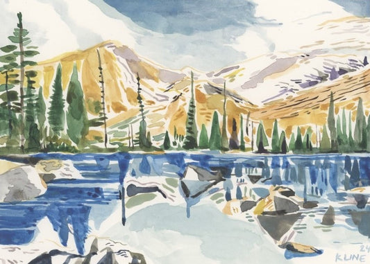 Bear Lake and Glacier Gorge, Rocky Mountain National Park, Colorado. Watercolor. 10" x 8". John Kline Artwork