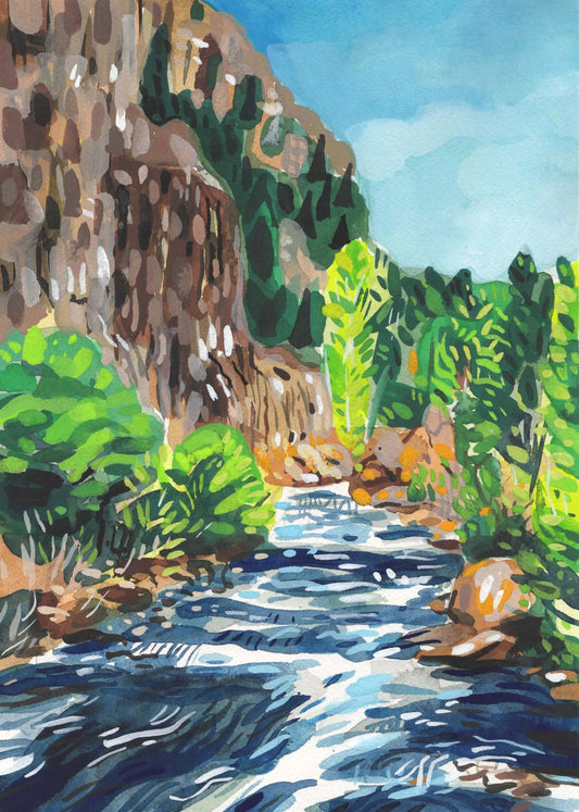 Colorado River Painting. Watercolor on Paper. 9" x 12". Landscape gouache colorful wall art artwork John Kline Denver Aspen Vail Steamboat