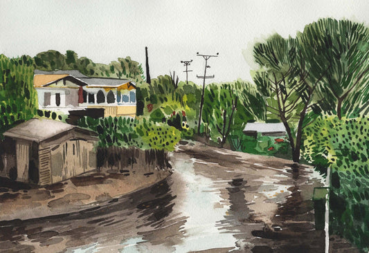 Fairfax, California. Original Watercolor. 9" x 12"