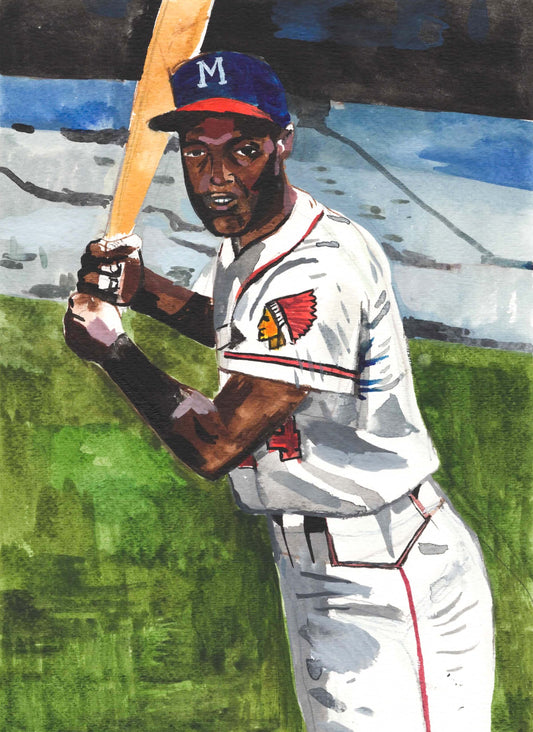 Hank Aaron. Milwaukee Braves. Watercolor and Gouache on Paper. 9" x 12"