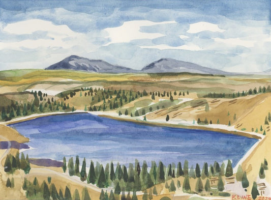 Monument Lake, west of Trinidad, Colorado. Watercolor. 10" x 8". John Kline Artwork