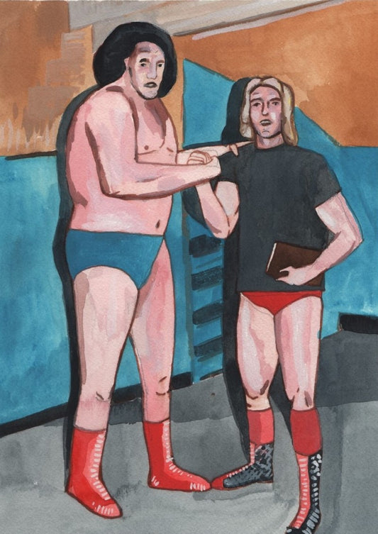 Andre the Giant and Ric Flair. Watercolor on Paper. 9" x 12". wrestling icons wwf. wwe. 1980s painting original pro wall art gifts for him