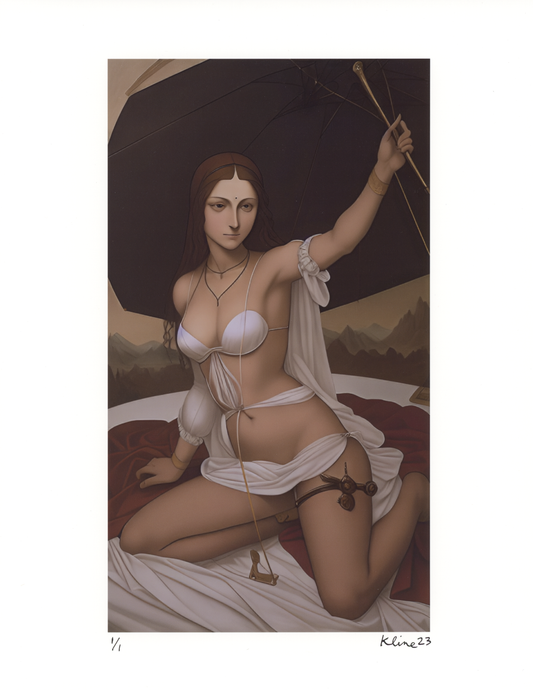 Mona Lisa in Lingerie. Digital Print. 1/1 Edition. 8.5" x 11". John Kline Artwork.