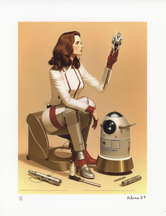 Futuristic Ad with Robots. Digital Art Print. 8.5" x 11". 1/1 Edition. John Kline Artwork