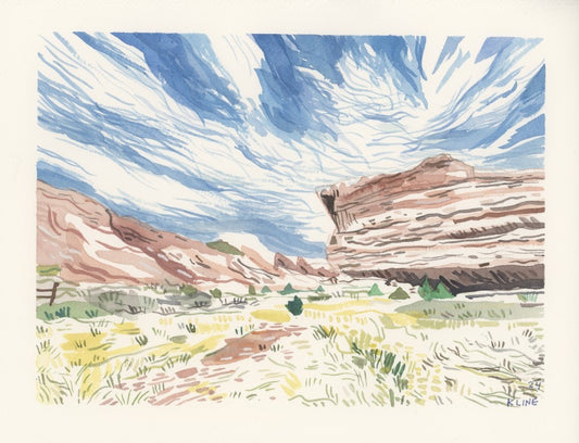Along the Trading Post Loop, Red Rocks Park, Colorado. Watercolor. 10" x 8". John Kline Artwork