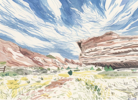 Along the Trading Post Loop, Red Rocks Park, Colorado. Watercolor. 10" x 8". John Kline Artwork