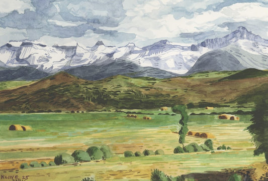 Snow Capped Summits, Colorado. Watercolor. 12" x 9". John Kline Artwork