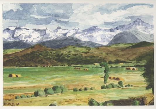 Snow Capped Summits, Colorado. Watercolor. 12" x 9". John Kline Artwork