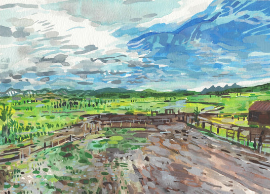 Outside of the Grand Tetons National Park. Watercolor on Paper. 9" x 12"