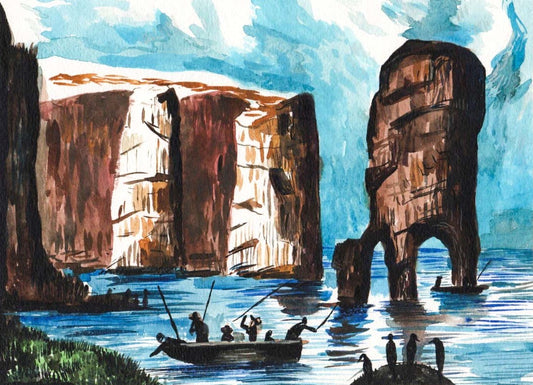 Fishermen. Watercolor and Gouache on Paper. 12" x 9"