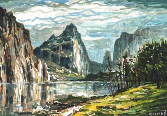 Unknown Mountains. Watercolor and Gouache. 12" x 9". John Kline Artwork. Small Painting