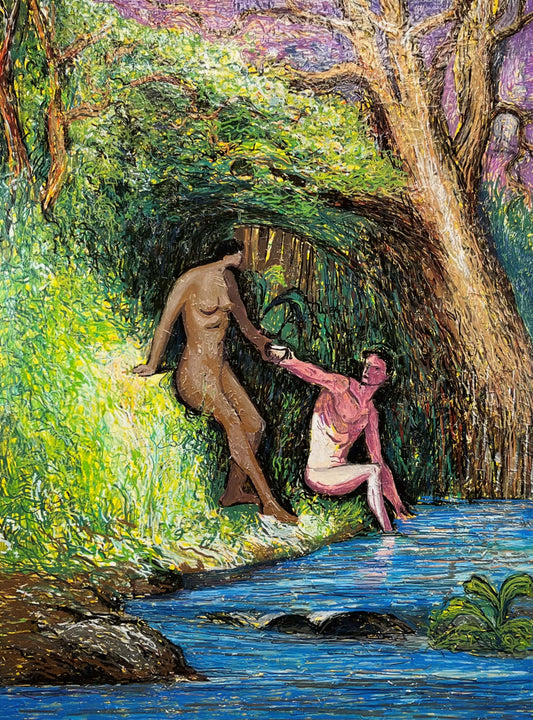 After Gustave Dore's Paradise Lost. Enamel and Oil Markers on Canvas. 36" x 48". John Kline Artwork. Adam and Eve Modern Painting