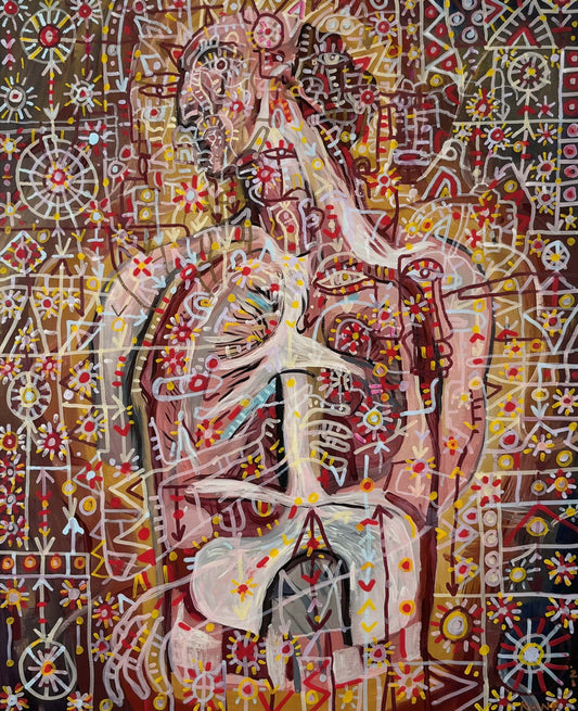 Breathe and Surmise. Oil and Oil Markers on Wood. 16" x 20". John Kline Artwork. Modern Painting Expressionist Kansas City