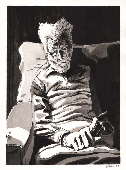 Ezra Pound. Ink Wash on Paper. 9" x 12"