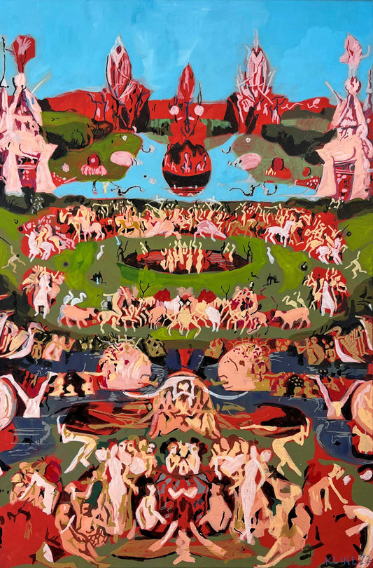 The Garden of Earthly Delights (after Bosch). Acrylic and Oil Markers on Canvas. 24" x 36". John Kline Artwork