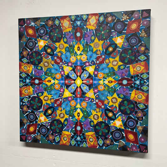 Hammers of my Heart. Acrylic and Oil markers on Canvas. 20" x 20". John Kline Artwork. Radial Abstract Modern Painting