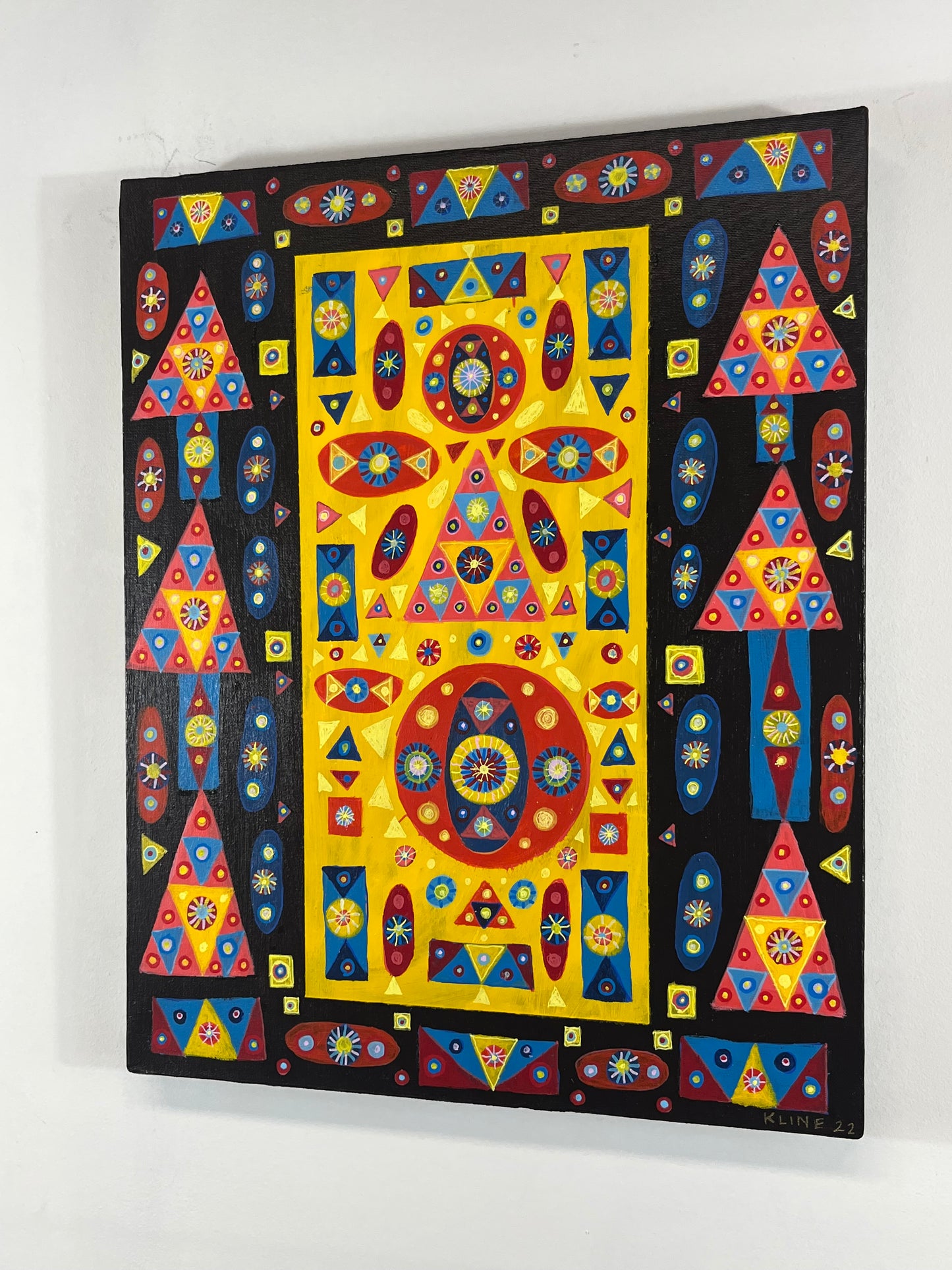 First Grade. Acrylic on Canvas. 16" x 20" x 1.5". John Kline Artwork. Geometric Shapes Primary Colors Painting