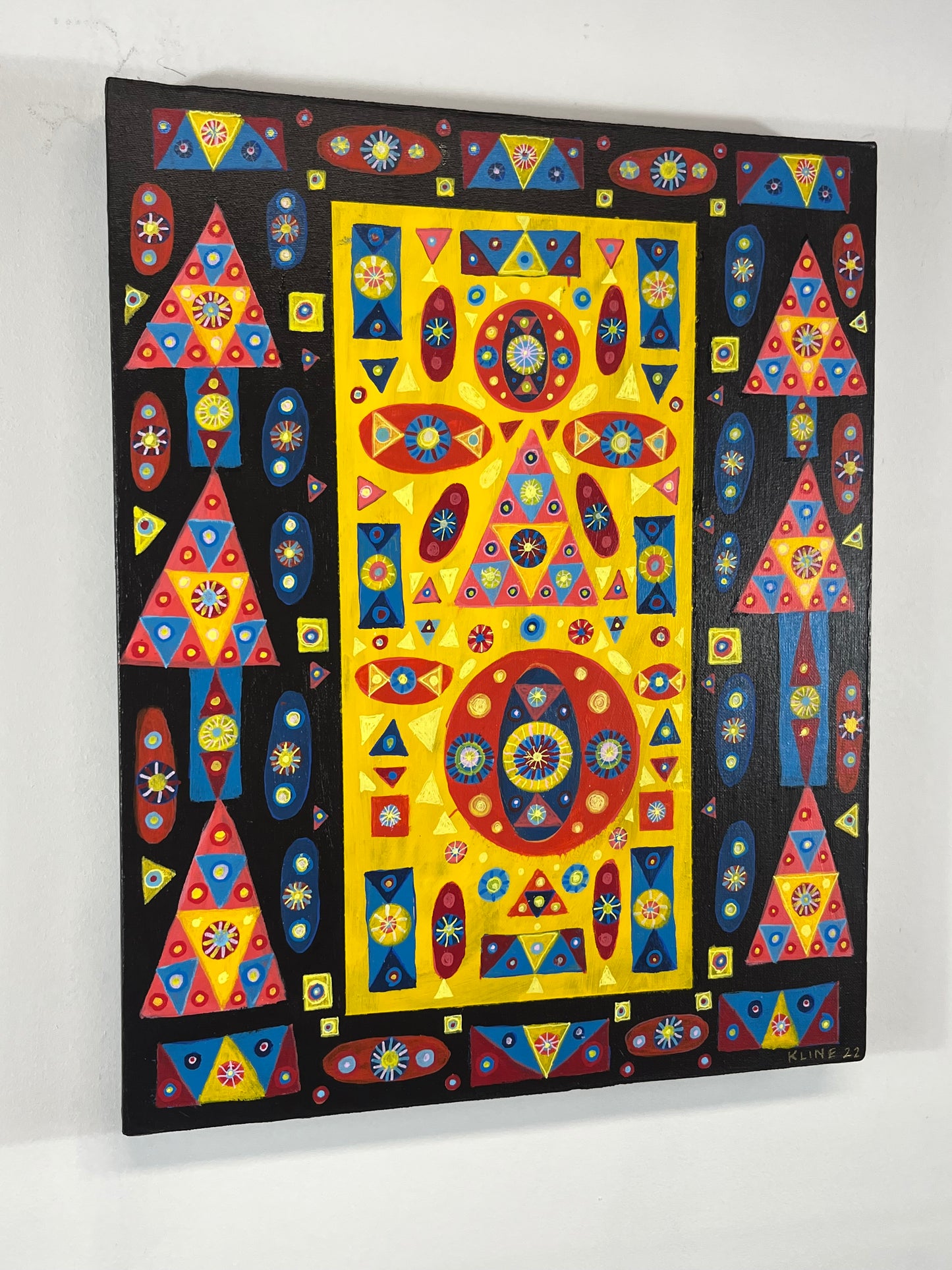 First Grade. Acrylic on Canvas. 16" x 20" x 1.5". John Kline Artwork. Geometric Shapes Primary Colors Painting