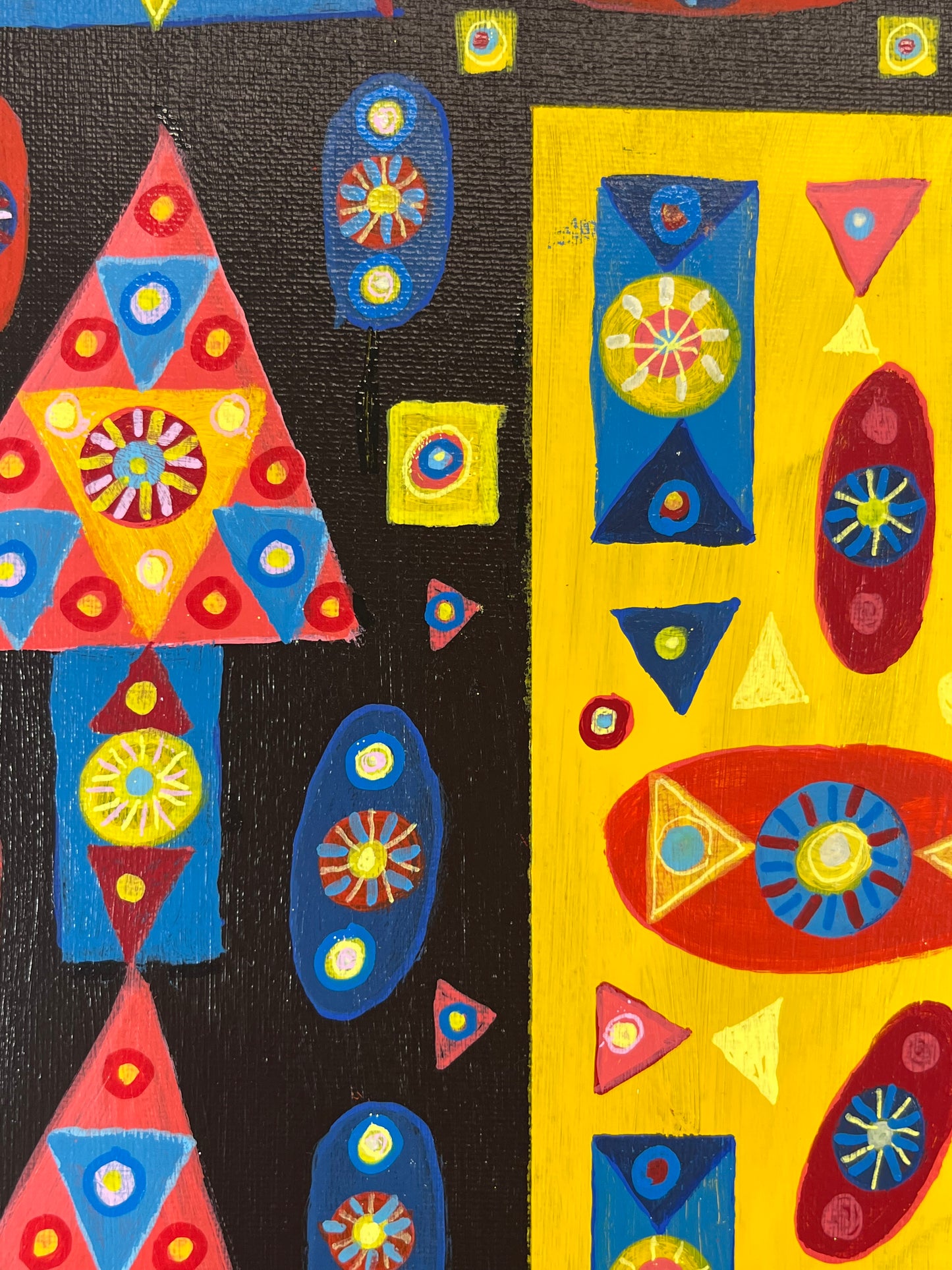 First Grade. Acrylic on Canvas. 16" x 20" x 1.5". John Kline Artwork. Geometric Shapes Primary Colors Painting