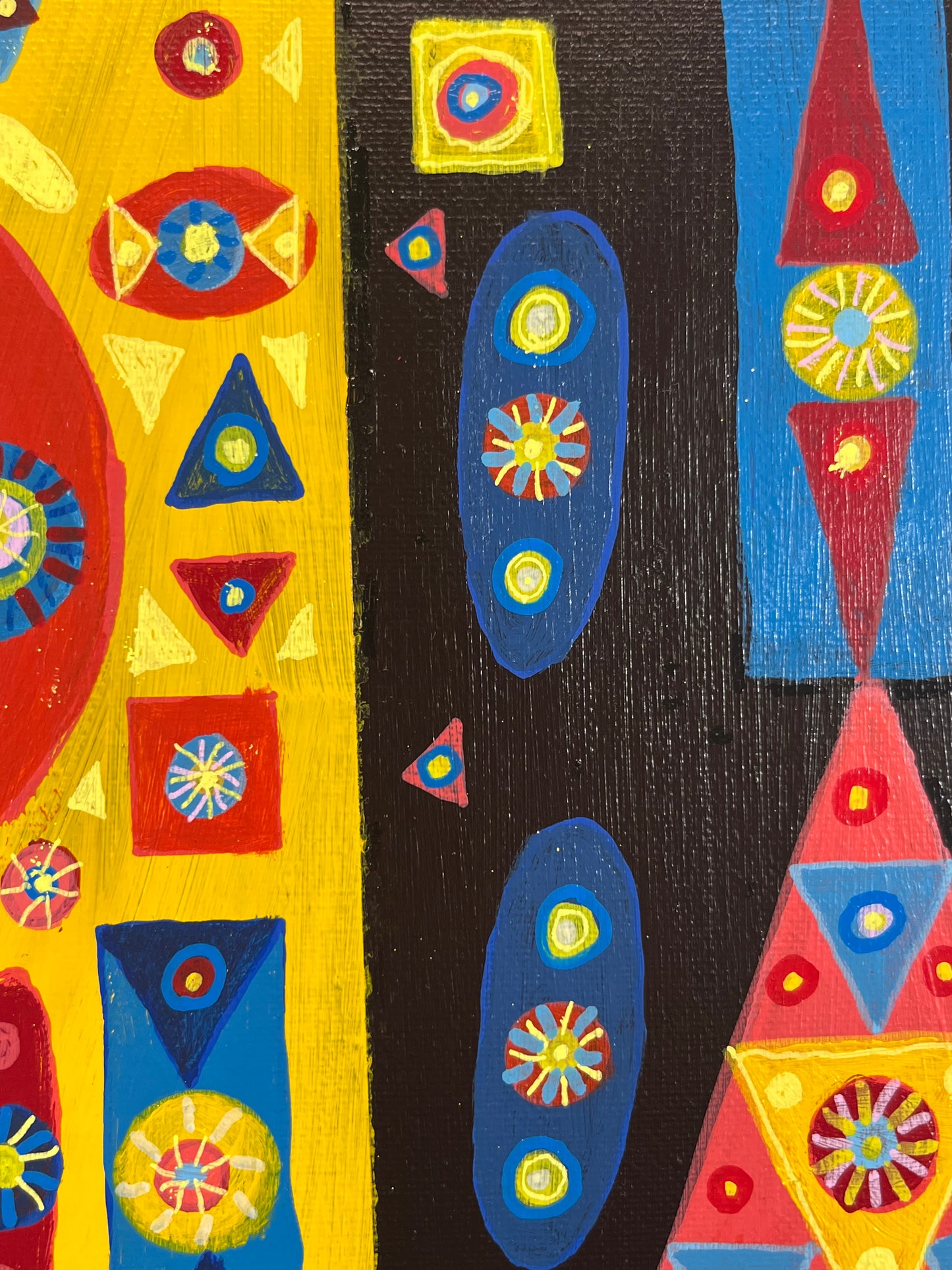 First Grade. Acrylic on Canvas. 16" x 20" x 1.5". John Kline Artwork. Geometric Shapes Primary Colors Painting