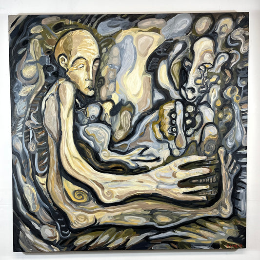 She Made Me. Oil on Canvas. 36"x 36"x 1.5". John Kline Artwork. Expressionist Painting Organic