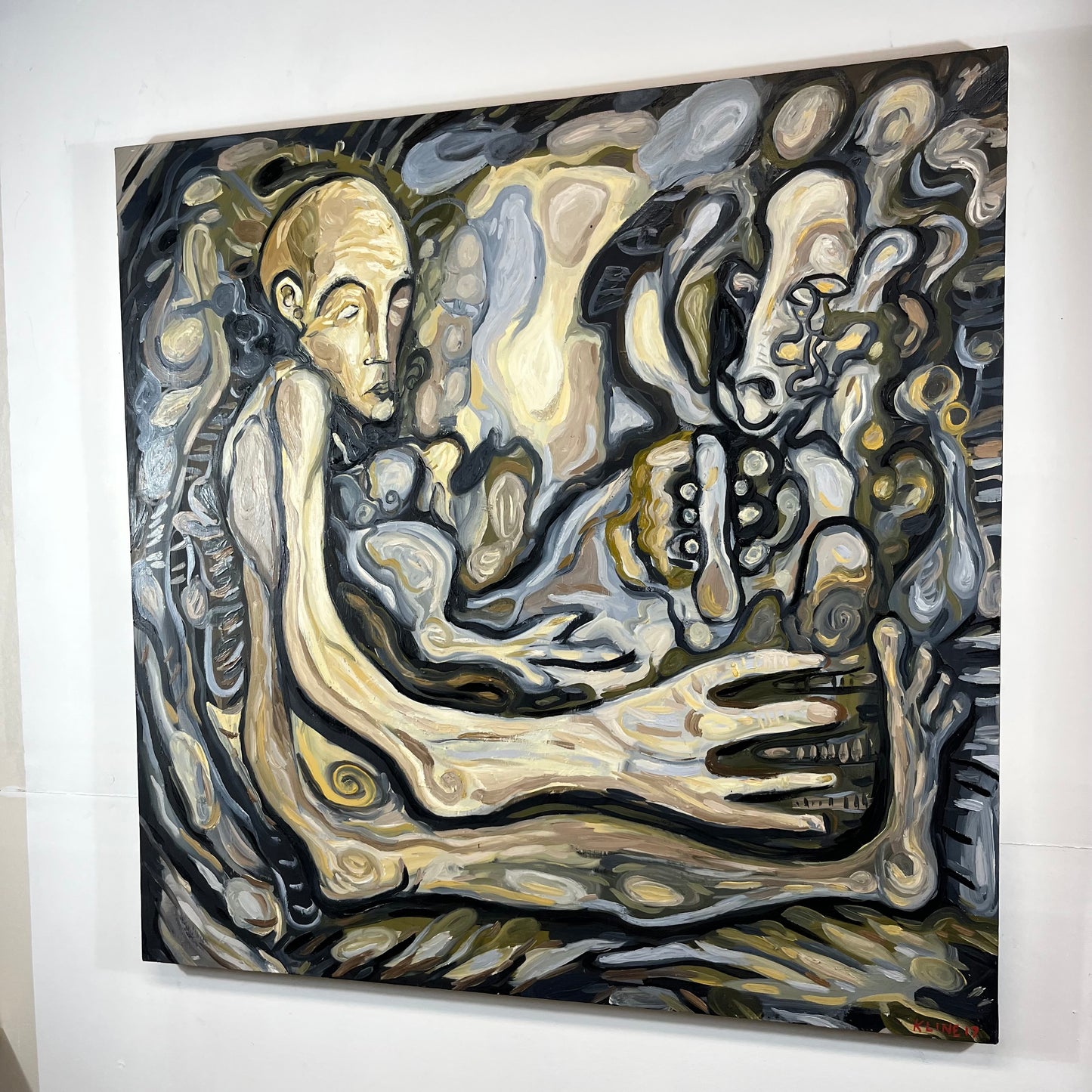She Made Me. Oil on Canvas. 36"x 36"x 1.5". John Kline Artwork. Expressionist Painting Organic