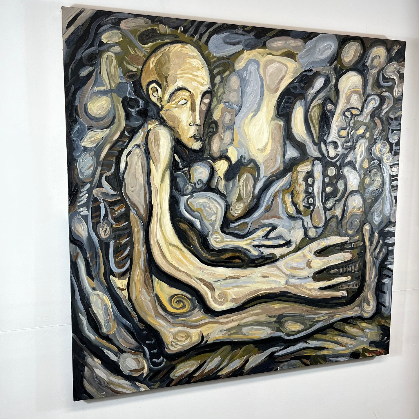 She Made Me. Oil on Canvas. 36"x 36"x 1.5". John Kline Artwork. Expressionist Painting Organic