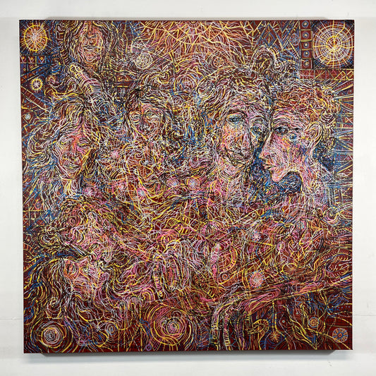 I Thought of You Today. Acrylic and Oil Markers on Canvas. 30" x 30" x 1.5". John Kline Artwork. Expressionist Line Painting Kansas City Artist