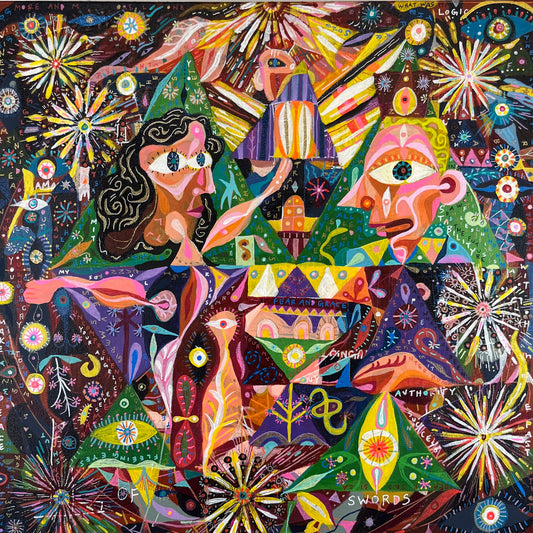 Fear and Grace. Acrylic and Oil Markers on Canvas. 20" x 20" x 1.5". John Kline Artwork. Modern Expressionist Painting. Kansas City made