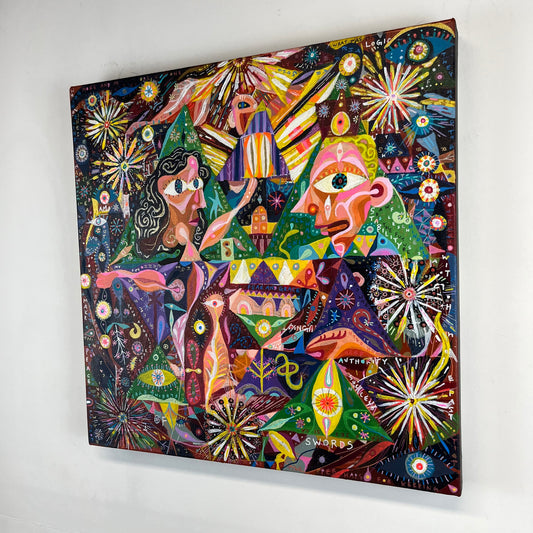 Fear and Grace. Acrylic and Oil Markers on Canvas. 20" x 20" x 1.5". John Kline Artwork. Modern Expressionist Painting. Kansas City made