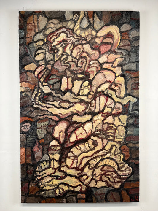 Self-Portrait in the Asylum. Oil on Canvas. 30"x 48" x 1.5". John Kline Artwork. Large Abstract Painting