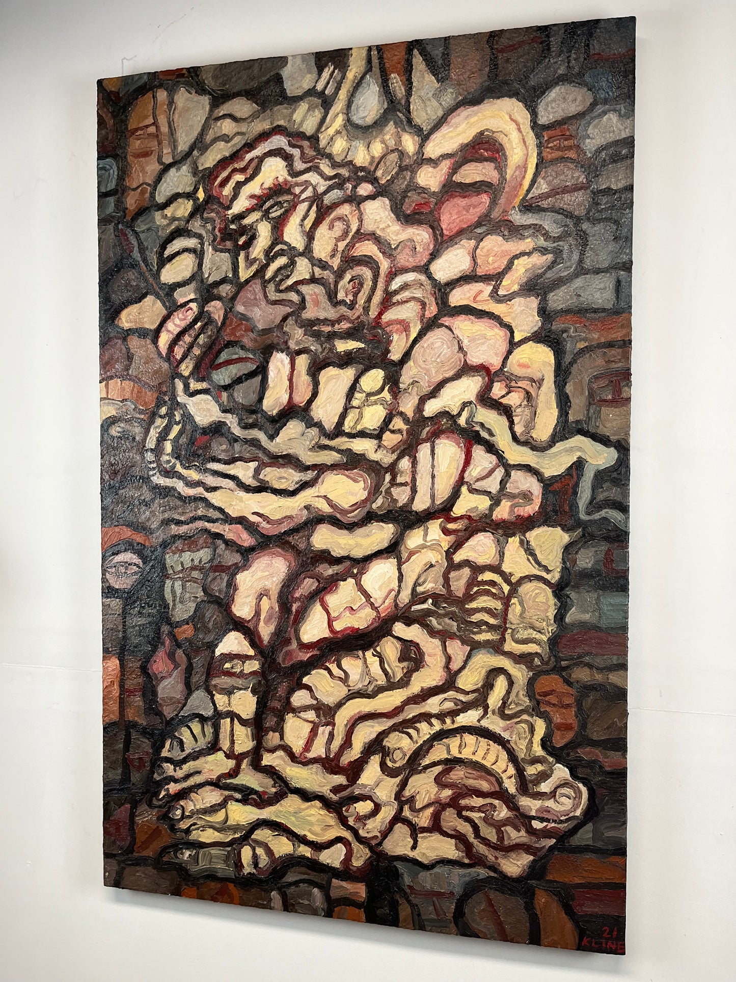 Self-Portrait in the Asylum. Oil on Canvas. 30"x 48" x 1.5". John Kline Artwork. Large Abstract Painting