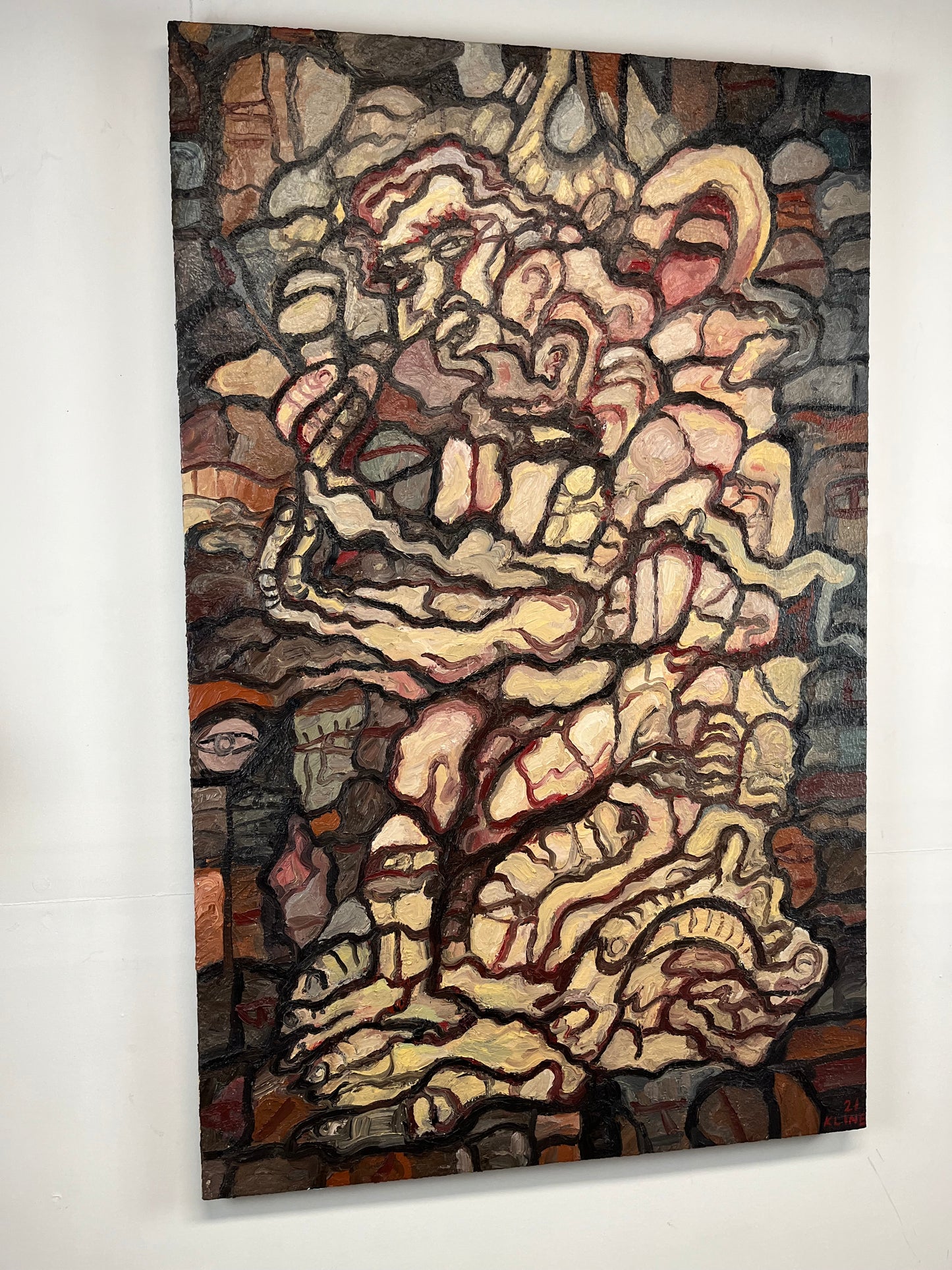 Self-Portrait in the Asylum. Oil on Canvas. 30"x 48" x 1.5". John Kline Artwork. Large Abstract Painting