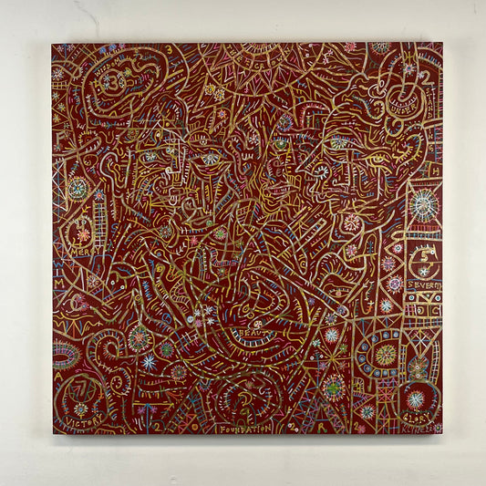 Useless Wings. Acrylic and Oil Markers on Wood. 24" x 24". John Kline Artwork. Modern abstract expressionist painting