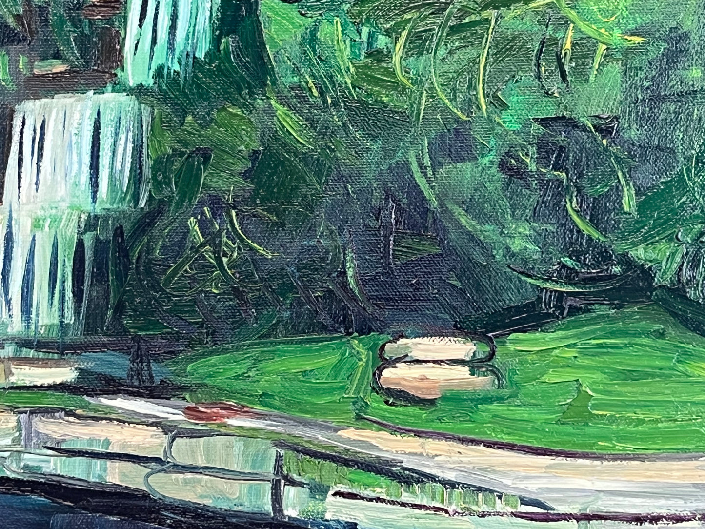 Waterfall next to Brush Creek in Kansas City. Oil on Canvas. 24" x 18". John Kline Artwork. landscape painting.