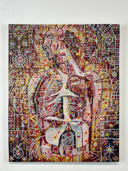 Breathe and Surmise. Oil and Oil Markers on Wood. 16" x 20". John Kline Artwork. Modern Painting Expressionist Kansas City