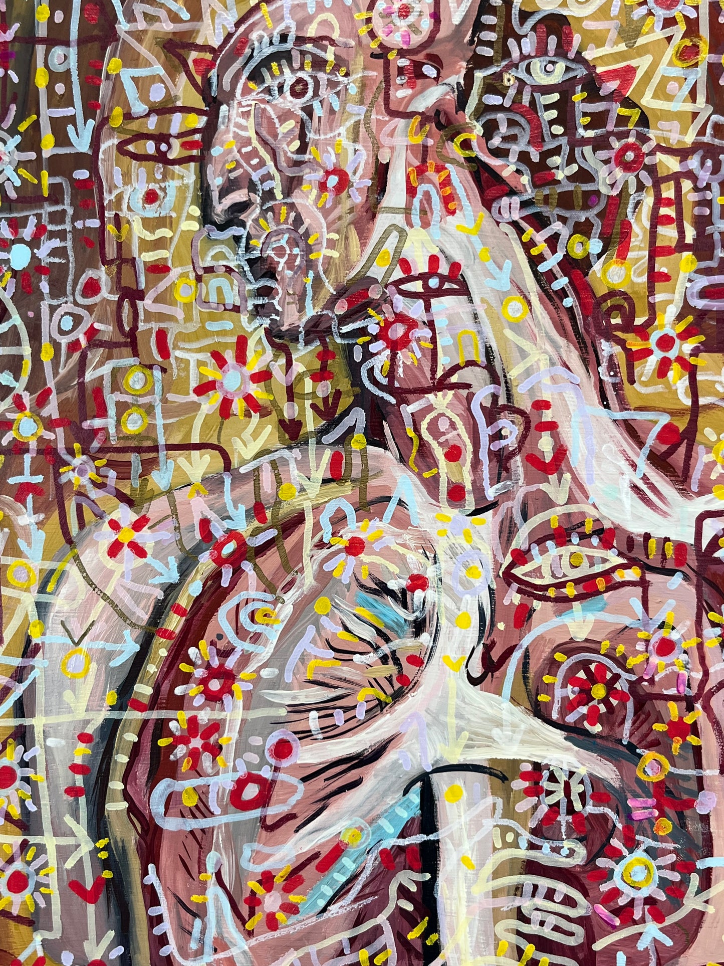 Breathe and Surmise. Oil and Oil Markers on Wood. 16" x 20". John Kline Artwork. Modern Painting Expressionist Kansas City