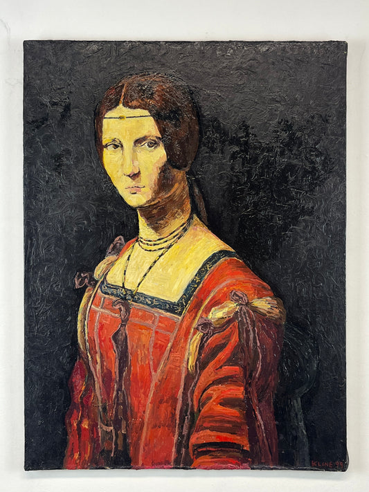 Copy of Leonardo da vinci's La Belle Ferronniere. Oil on Canvas. 18" x 24". John Kline Artwork. Italian. portrait