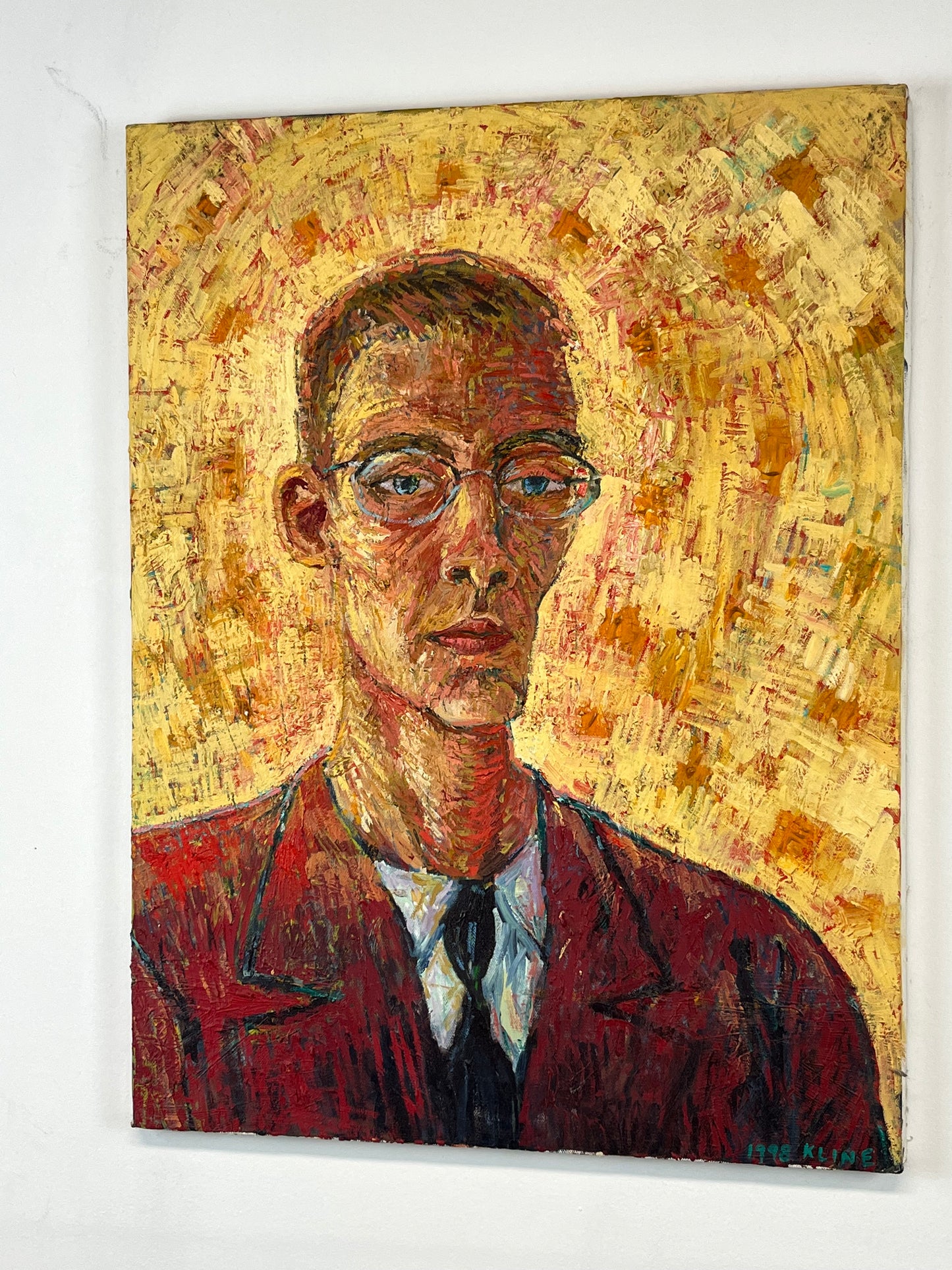 Self-Portrait, 1998. Oil on Canvas. 18" x 24". John Kline Artwork. Yellow Red van Gogh style