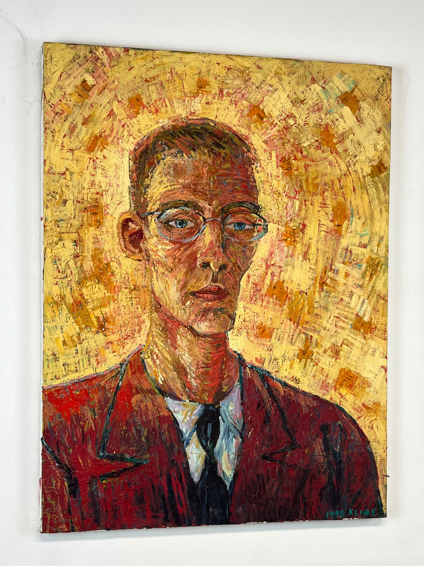 Self-Portrait, 1998. Oil on Canvas. 18" x 24". John Kline Artwork. Yellow Red van Gogh style