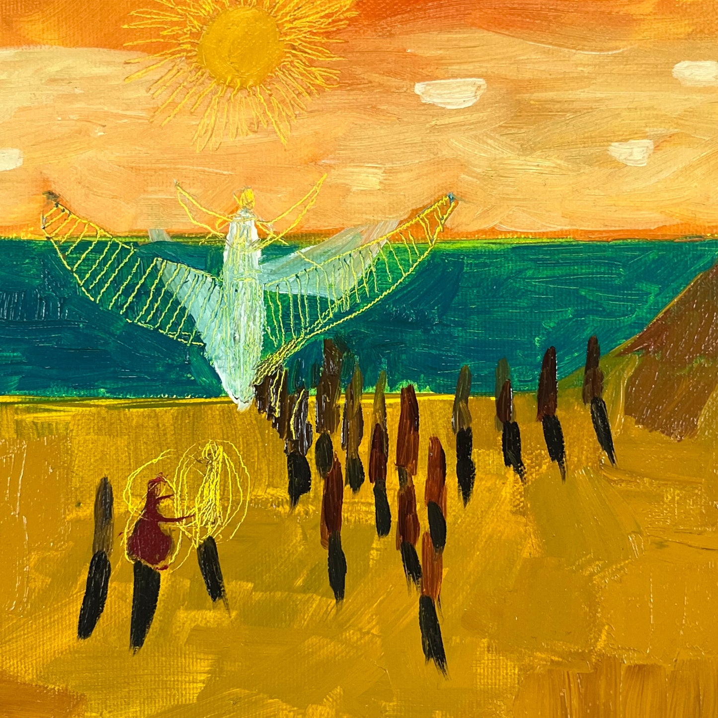The Celestial Pilot. Oil on Canvas. 12" x 12". John Kline Artwork. Small Painting