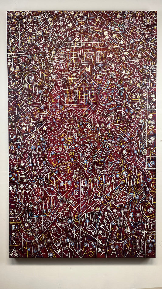 If I Could Go Back to One Night. Acrylic and Oil Markers on Linen. 30" x 50". John Kline Artwork. Kansas City Abstract Artist.