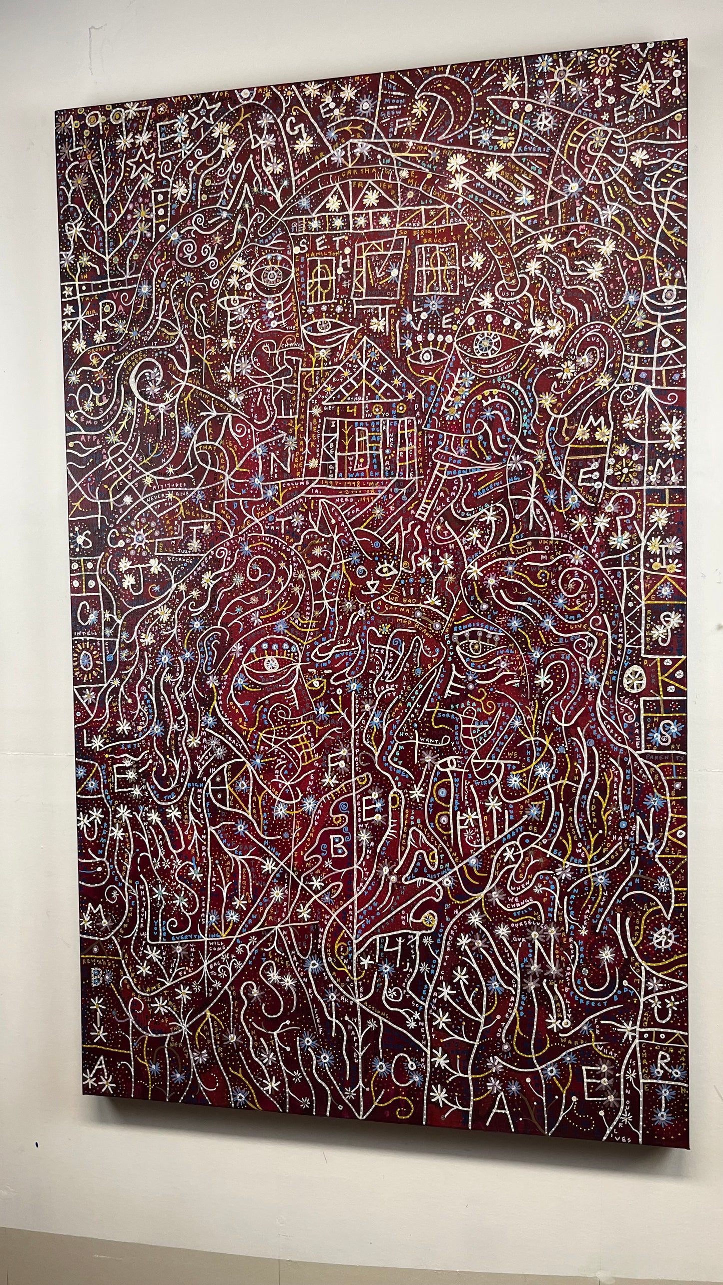 If I Could Go Back to One Night. Acrylic and Oil Markers on Linen. 30" x 50". John Kline Artwork. Kansas City Abstract Artist.