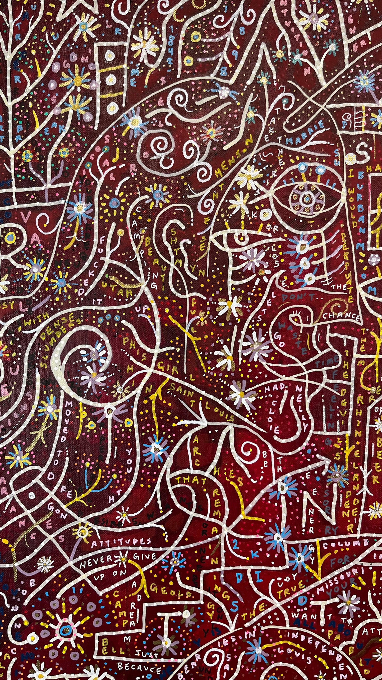 If I Could Go Back to One Night. Acrylic and Oil Markers on Linen. 30" x 50". John Kline Artwork. Kansas City Abstract Artist.