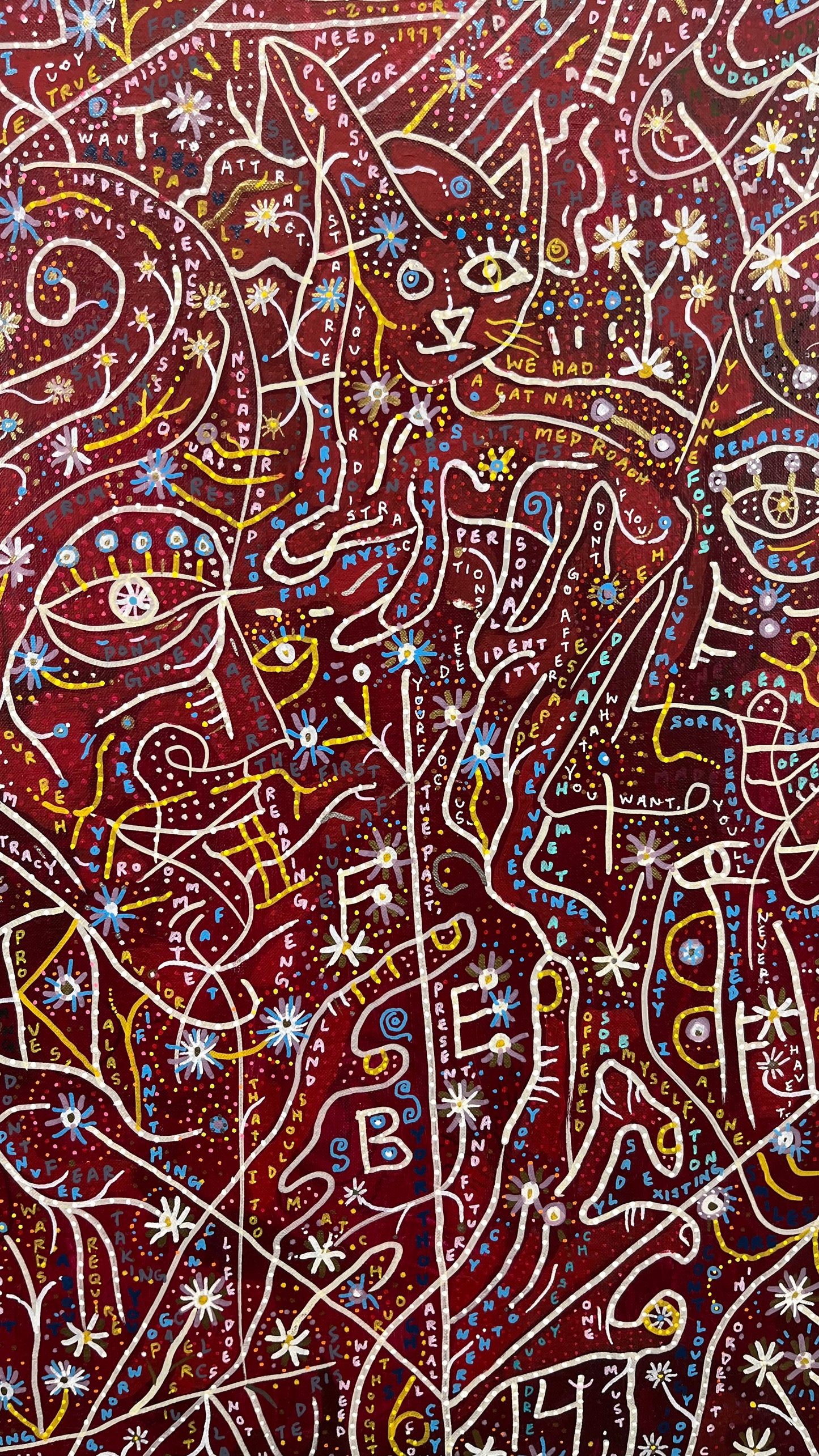 If I Could Go Back to One Night. Acrylic and Oil Markers on Linen. 30" x 50". John Kline Artwork. Kansas City Abstract Artist.