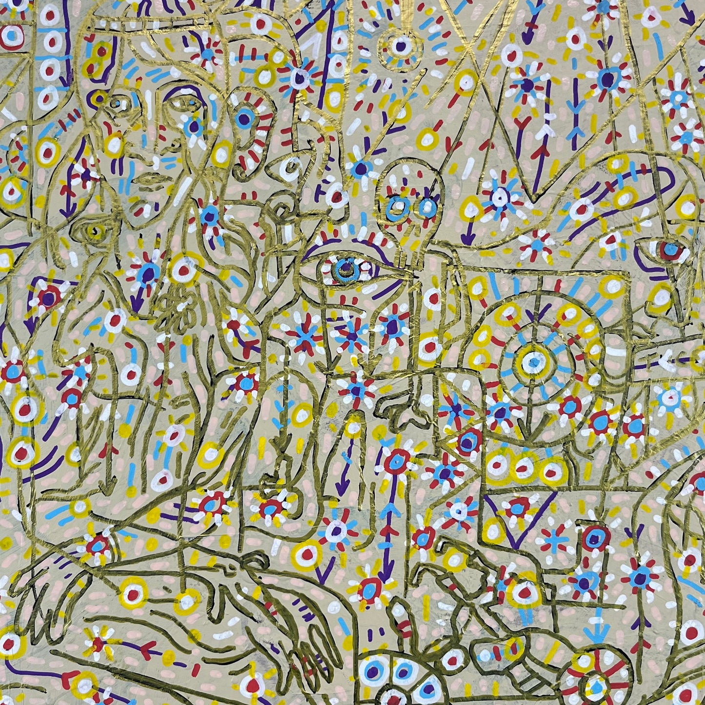 Vibrant Nonsense. Oil and Oil Markers on Wood. 24" x 24". John Kline Artwork. Abstract Painting.