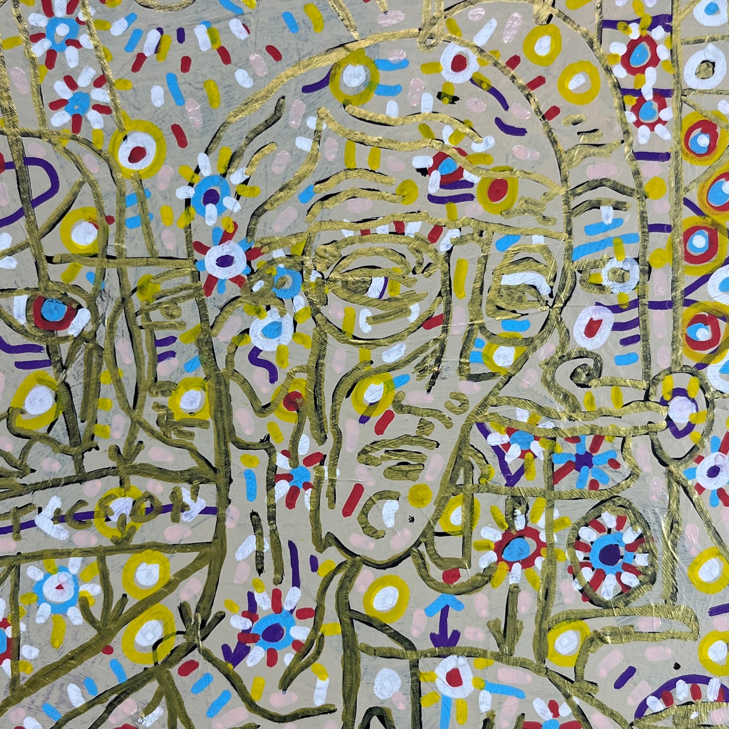 Vibrant Nonsense. Oil and Oil Markers on Wood. 24" x 24". John Kline Artwork. Abstract Painting.