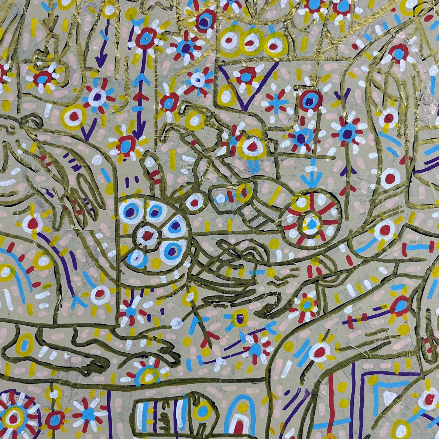 Vibrant Nonsense. Oil and Oil Markers on Wood. 24" x 24". John Kline Artwork. Abstract Painting.