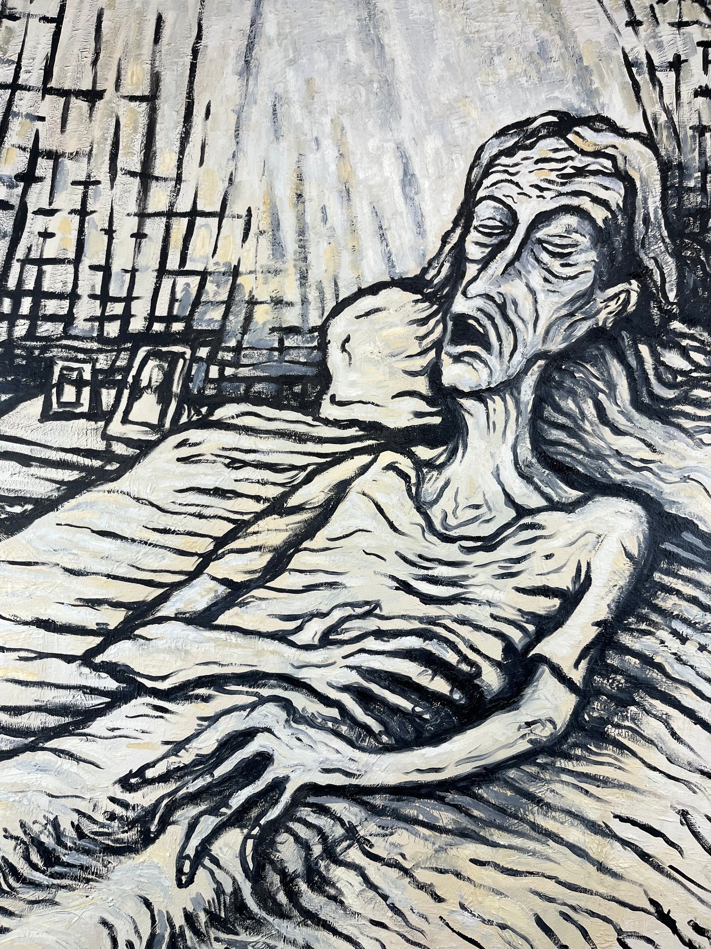 Last Goodbye. Oil on Canvas. 36" x 48". John Kline Artwork. Black White Expressionist large modern painting