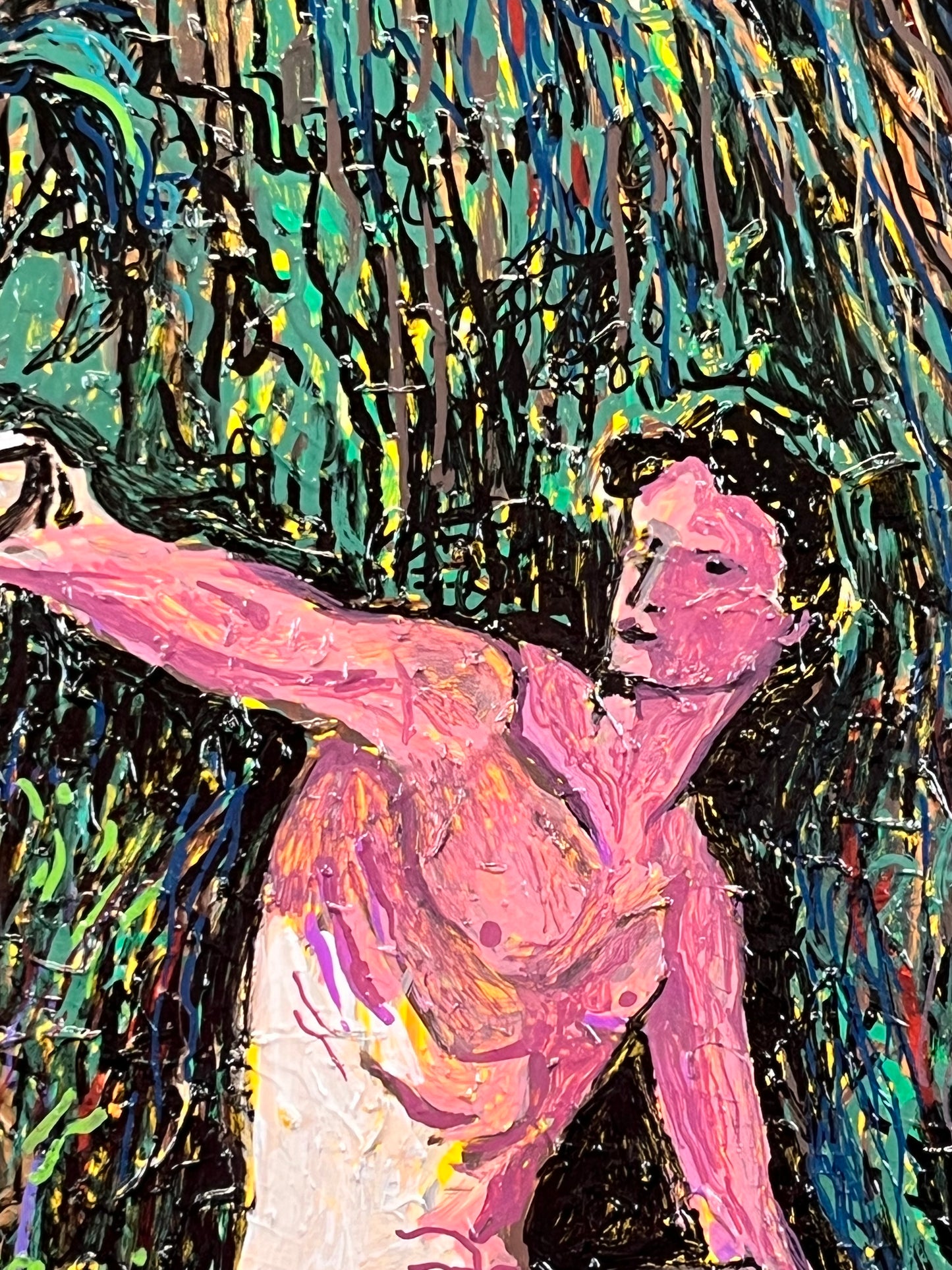 After Gustave Dore's Paradise Lost. Enamel and Oil Markers on Canvas. 36" x 48". John Kline Artwork. Adam and Eve Modern Painting